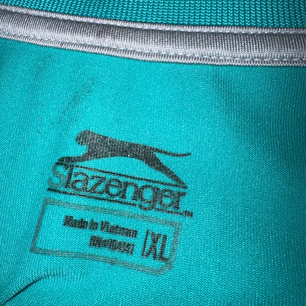 Slazenger Mens XL Golf Polo Shirt Teal Green Striped Performance Short Sleeve - Picture 4 of 12